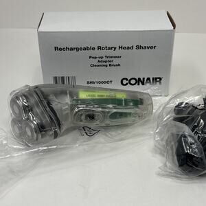 CONAIR SHV1000CT Rechargeable Rotary Head Shaver, Clear Pop Up Trimmer - NEW